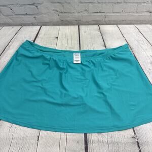 Catalina Swim Bottoms Womens Size 2X‎ (18-20) Teal Solid Skirt Built-In Brief
